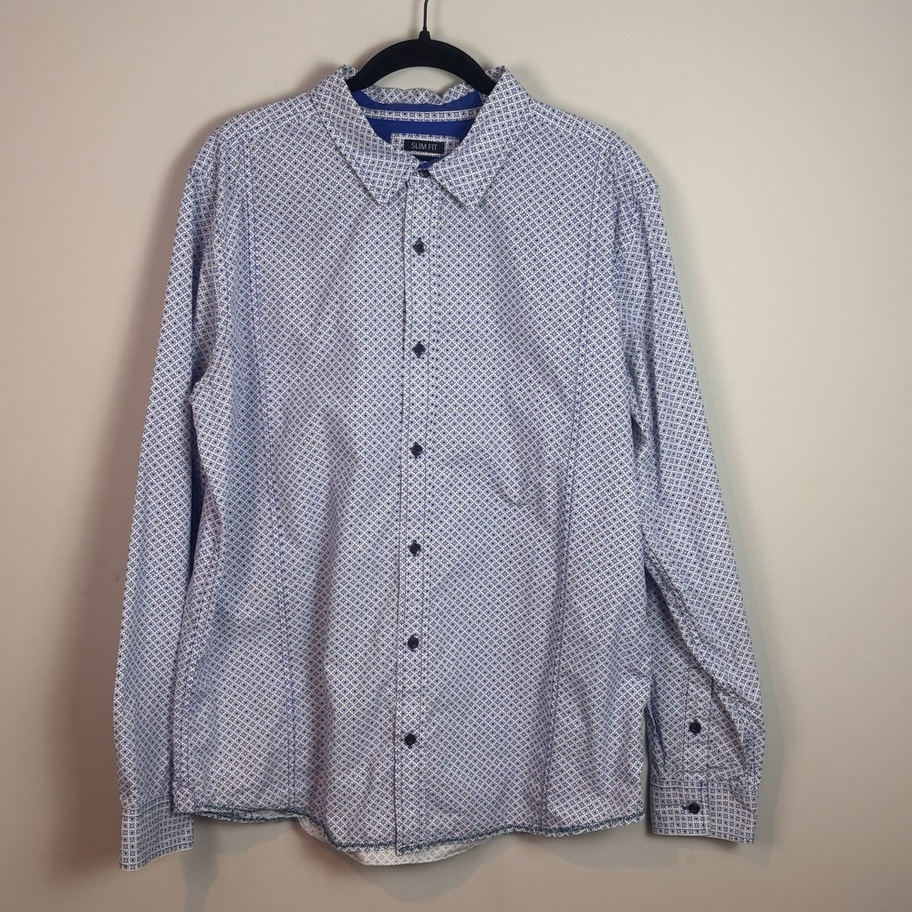 prAna‎ Organic cotton Lukas Poplin Slim Fit Geometric print Long Sleeve Shirt XL